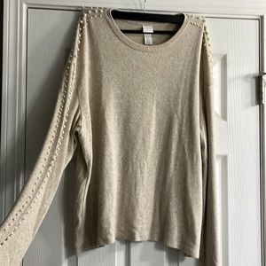 Tan sweater, pearl sleeves